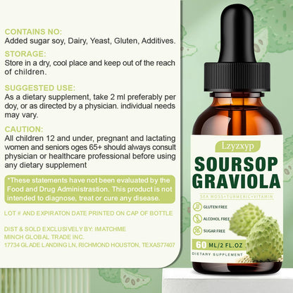 2 Packs 3000MG Soursop Graviola Drops – Immune, Antioxidant & Sleep Support | 4 Fl Oz (2)