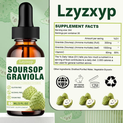 2 Packs 3000MG Soursop Graviola Drops – Immune, Antioxidant & Sleep Support | 4 Fl Oz (2)