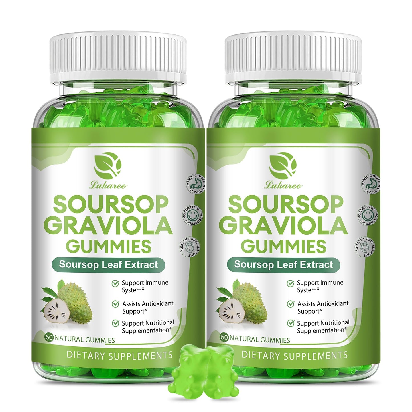 (2 Pack) Soursop Graviola Gummies - Vitamin C, Zinc & Natural Soursop Leaves (120 Gummies)