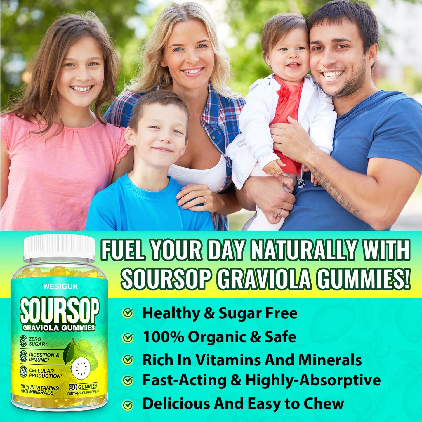 Soursop Graviola Gummies - Max Strength with Sea Moss and Turmeric | Vegan and Sugar-Free