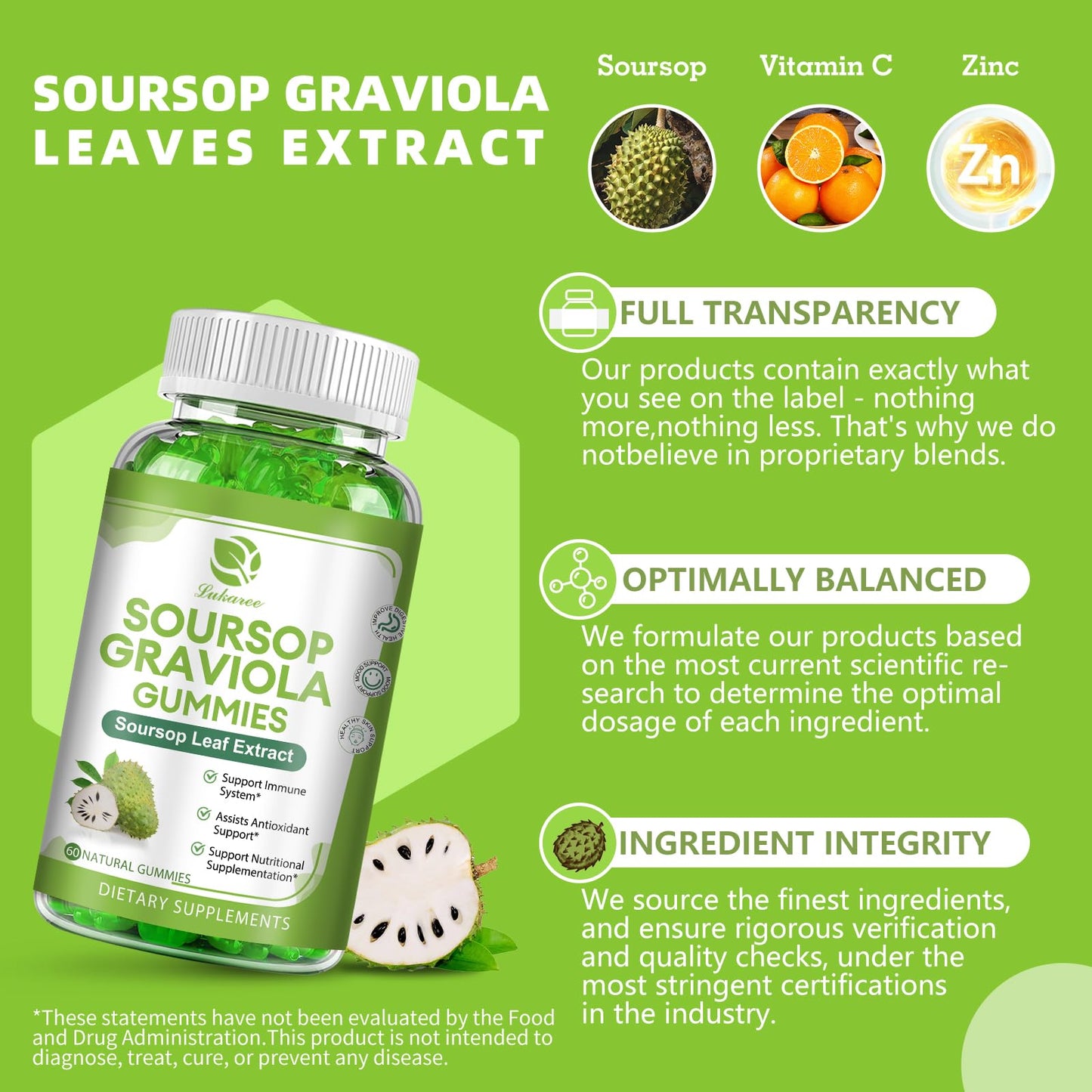 (2 Pack) Soursop Graviola Gummies - Vitamin C, Zinc & Natural Soursop Leaves (120 Gummies)