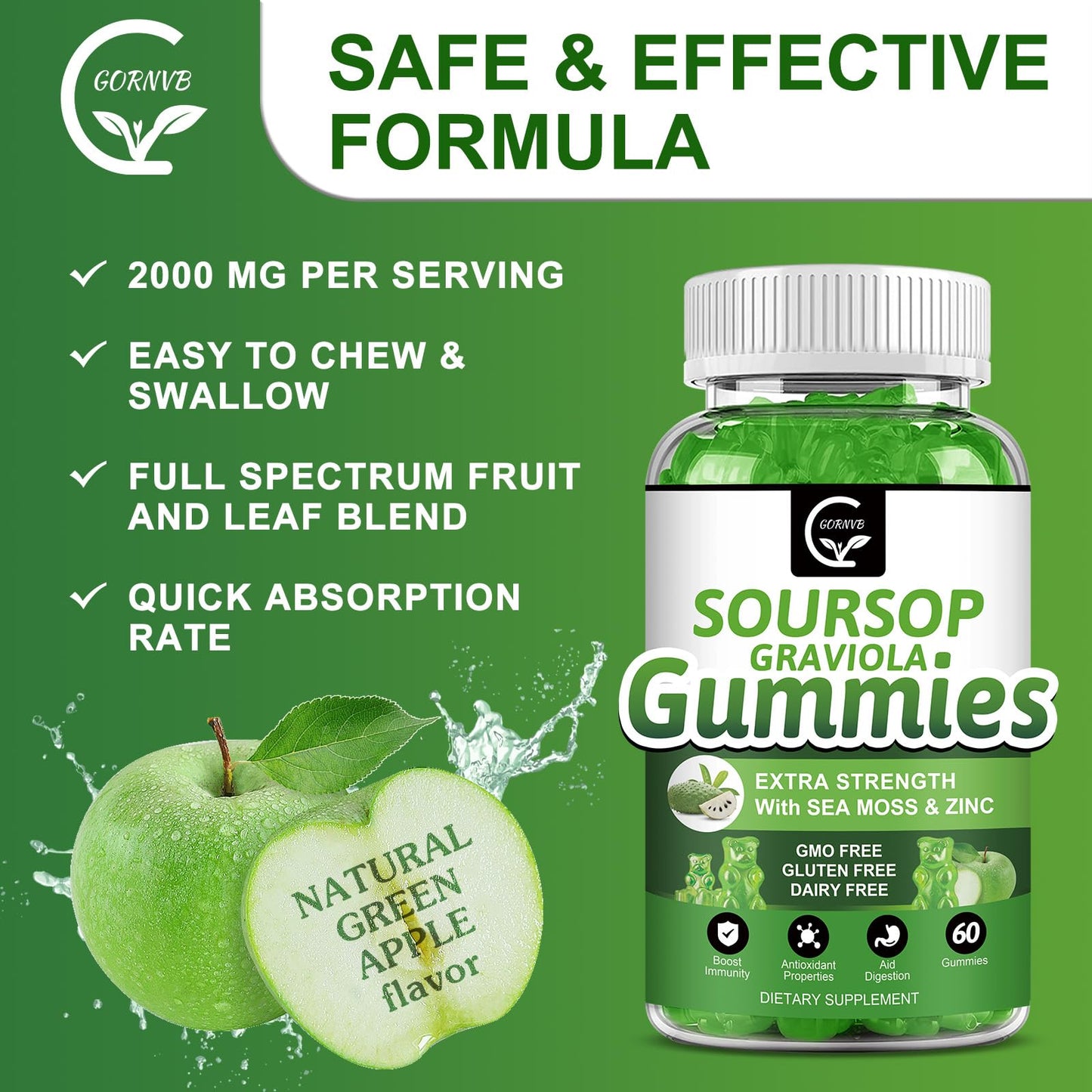 (2 Pack) Soursop Graviola Gummies - 2200mg Leaf Extract, Vitamin C, Sea Moss & Zinc
