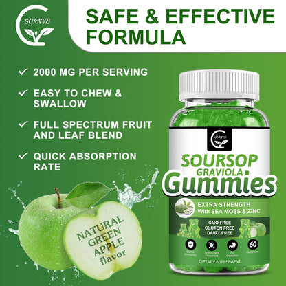 (2 Pack) Soursop Graviola Gummies - 2200mg Leaf Extract, Vitamin C, Sea Moss & Zinc