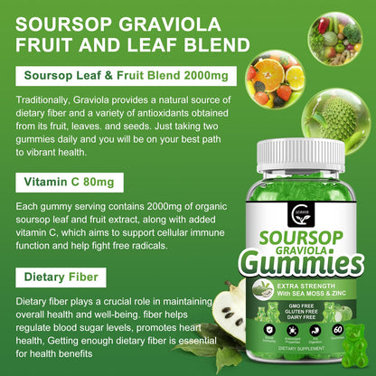 (2 Pack) Soursop Graviola Gummies - 2200mg Leaf Extract, Vitamin C, Sea Moss & Zinc