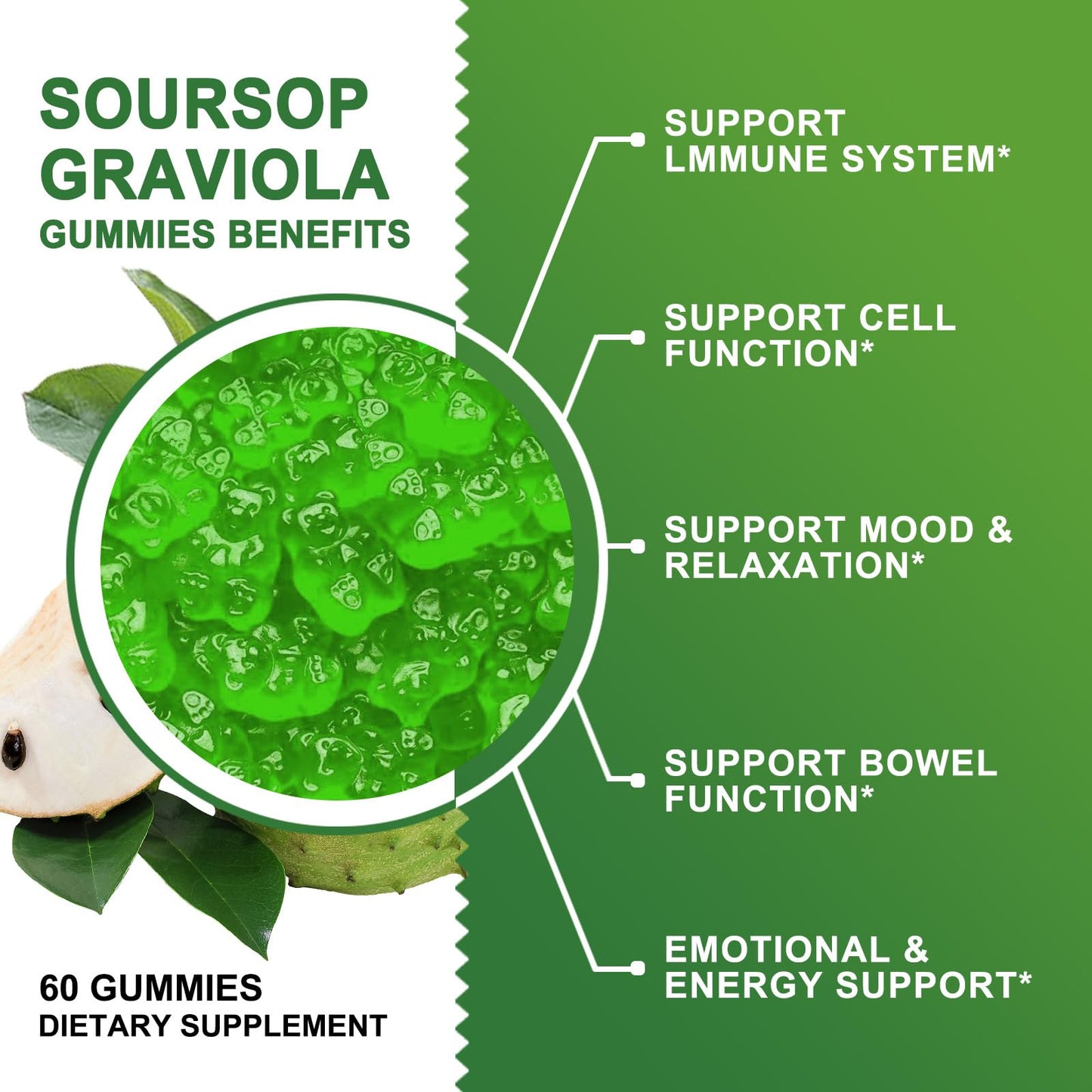 (2 Pack) Soursop Graviola Gummies - 2200mg Leaf Extract, Vitamin C, Sea Moss & Zinc