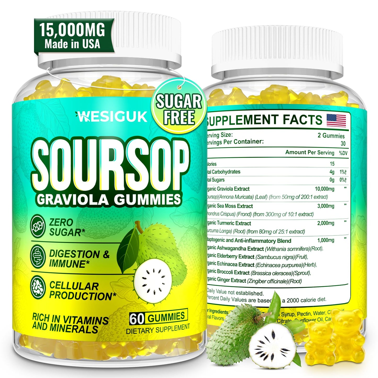 Soursop Graviola Gummies - Max Strength with Sea Moss and Turmeric | Vegan and Sugar-Free