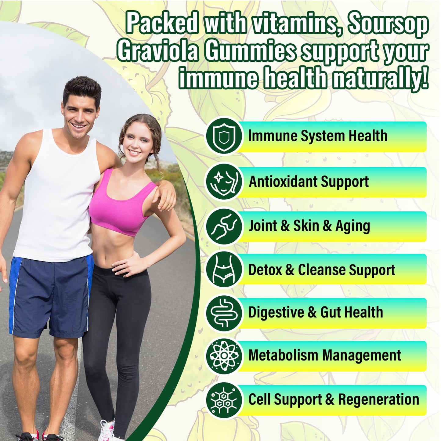 Soursop Graviola Gummies - Max Strength with Sea Moss and Turmeric | Vegan and Sugar-Free