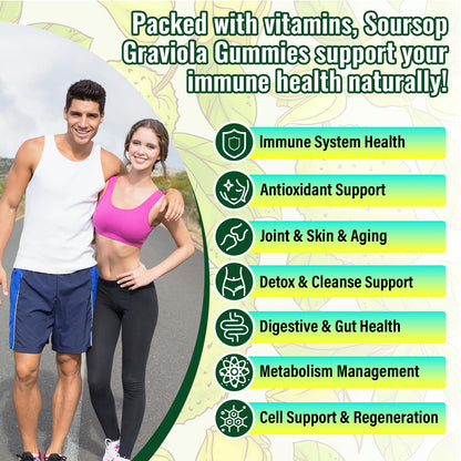 Soursop Graviola Gummies - Max Strength with Sea Moss and Turmeric | Vegan and Sugar-Free