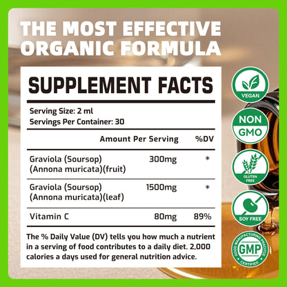 Soursop Graviola Liquid Drops 1800mg – Immune Support, Sleep & Liver (2 fl oz)