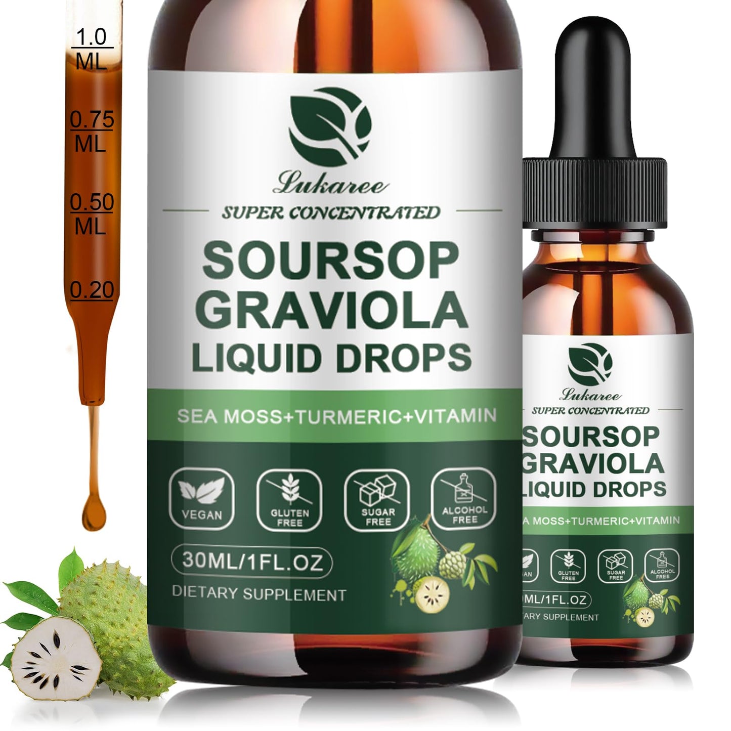 (2 Pack) Soursop Graviola Liquid Drops with Sea Moss - Immunity & Digestion Support