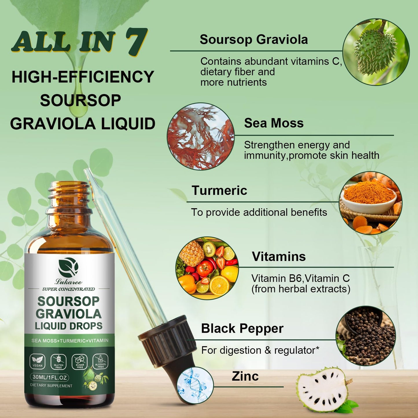 (2 Pack) Soursop Graviola Liquid Drops with Sea Moss - Immunity & Digestion Support