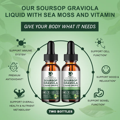 (2 Pack) Soursop Graviola Liquid Drops with Sea Moss - Immunity & Digestion Support