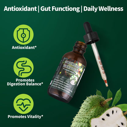 Soursop Graviola Liquid Drops – Immune Support, Digestive Bitters, 2 oz, Vegan