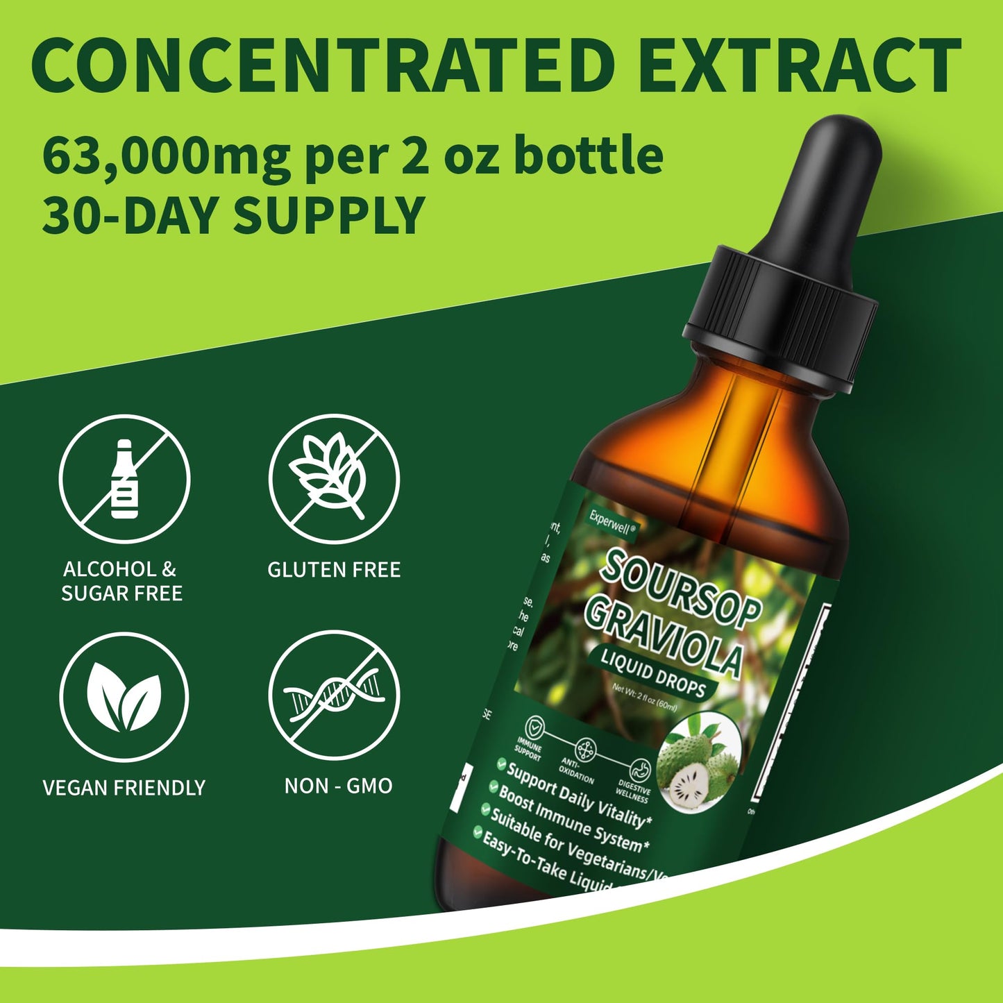 Soursop Graviola Liquid Drops – Immune Support, Digestive Bitters, 2 oz, Vegan