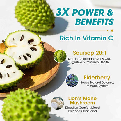 Soursop Graviola Liquid with Elderberry & Lion's Mane – Immune Support
