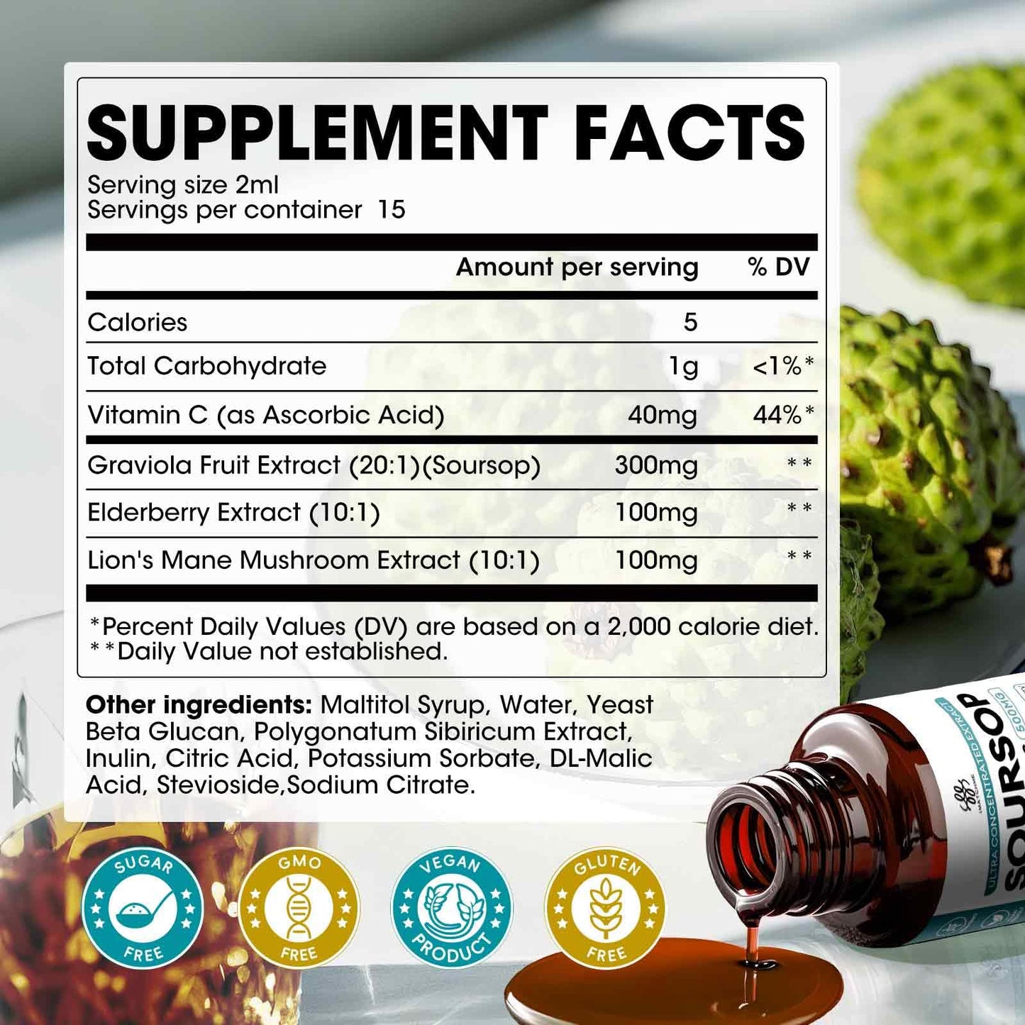 Soursop Graviola Liquid with Elderberry & Lion's Mane – Immune Support