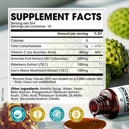 Soursop Graviola Liquid with Elderberry & Lion's Mane – Immune Support
