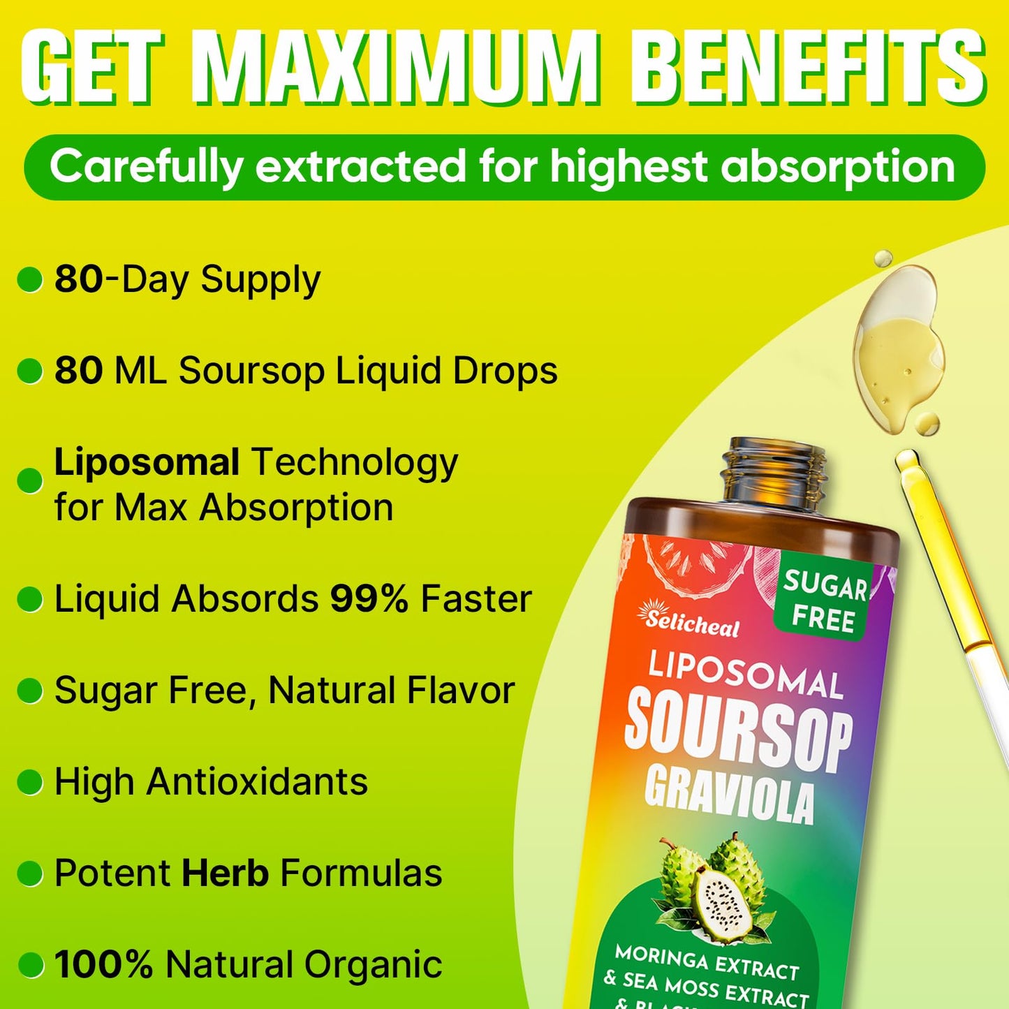 80ML Soursop Bitters Liquid Drops – 10-in-1 Multivitamin with Leaf Extract & Sea Moss | Immunity, Gut, Skin | 2.8 fl oz