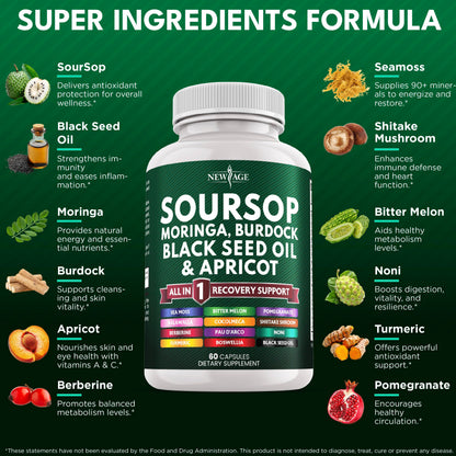 Soursop Supplement – All-in-One Moringa, Sea Moss & Berberine (120 Capsules)