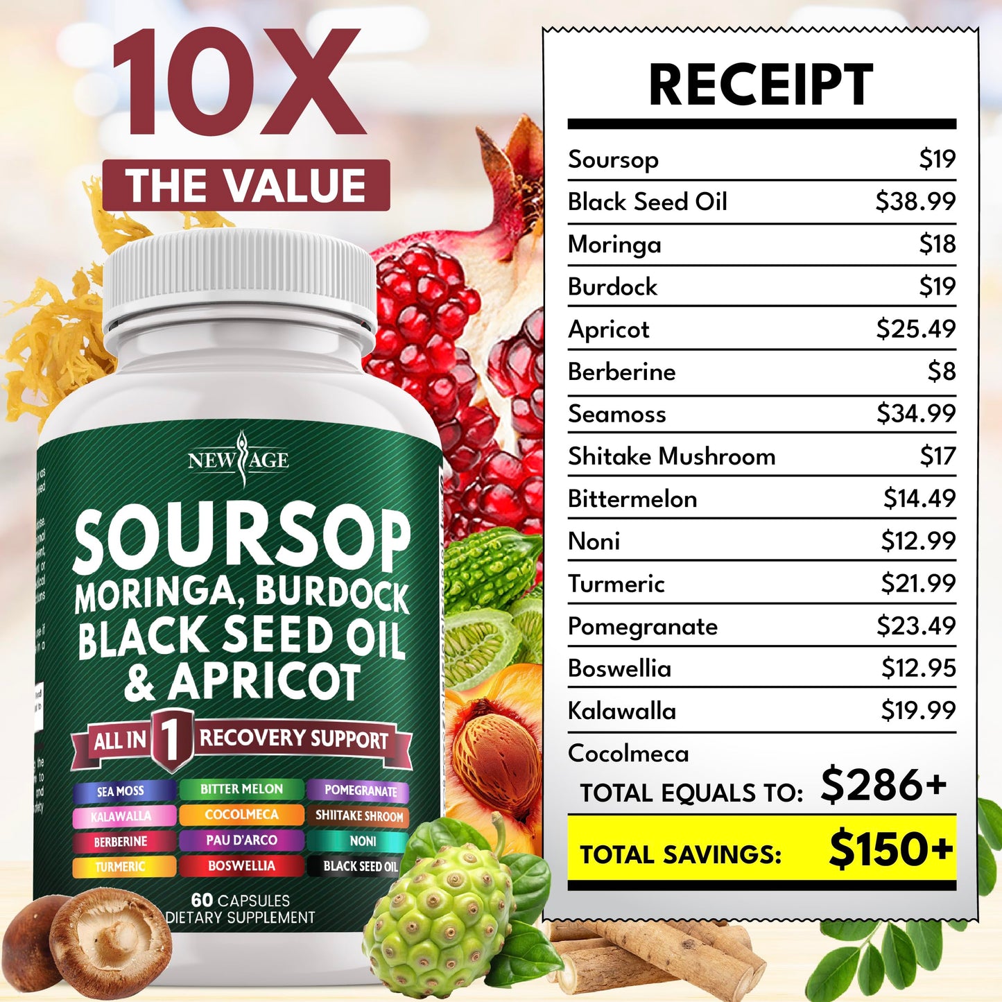 Soursop Supplement – All-in-One Moringa, Sea Moss & Berberine (120 Capsules)