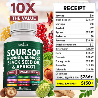 Soursop Supplement – All-in-One Moringa, Sea Moss & Berberine (120 Capsules)