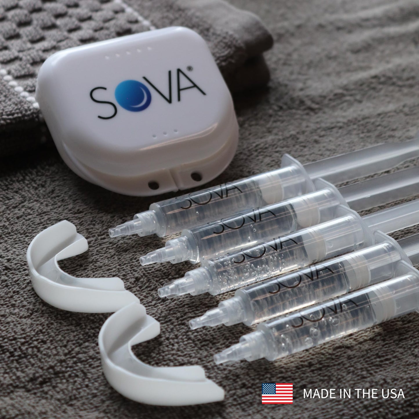 SOVA White Teeth Whitening Kit – 2 Custom-Fit Trays, 5 Gel Applicators, Protective Case