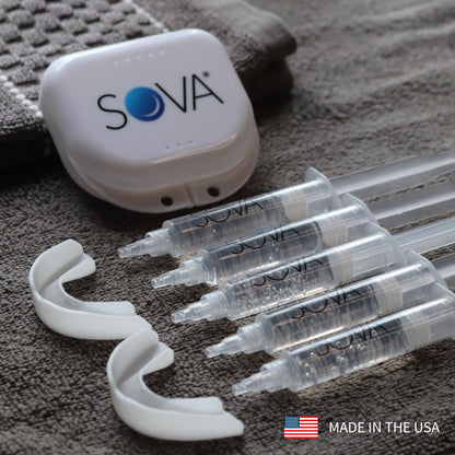 SOVA White Teeth Whitening Kit – 2 Custom-Fit Trays, 5 Gel Applicators, Protective Case