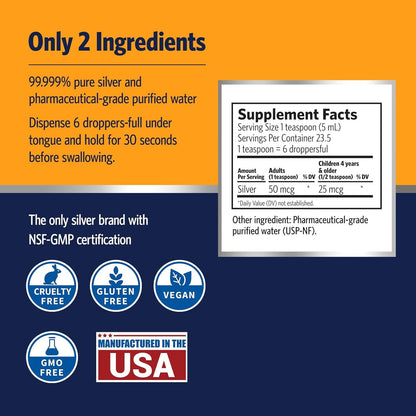 Sovereign Silver Immune Support - Colloidal Silver 10 ppm (4 oz / 118 mL) | Bio-Active Hydrosol