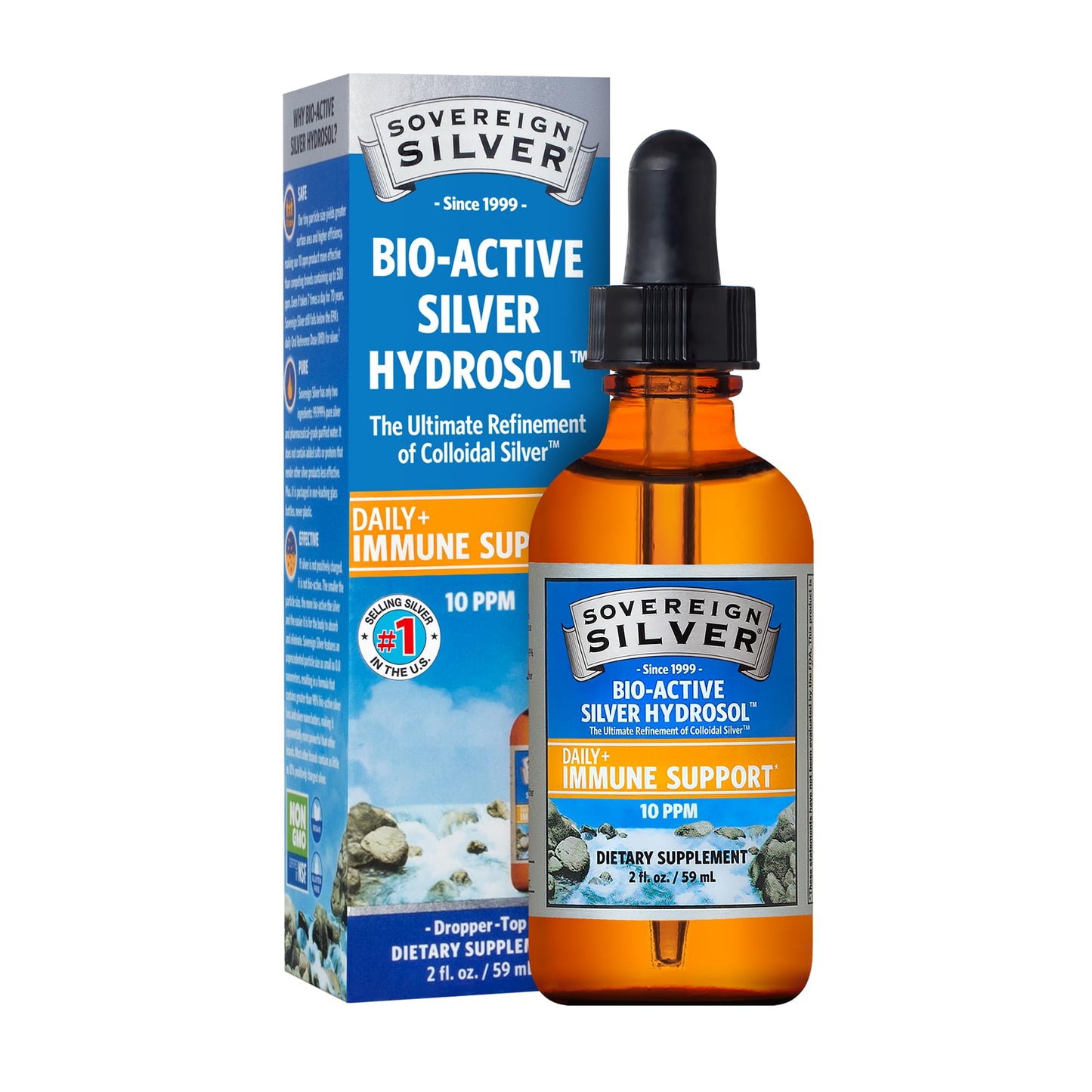 Sovereign Silver Immune Support - Colloidal Silver 10 ppm, Bio-Active Hydrosol, 59 mL (2 fl oz)