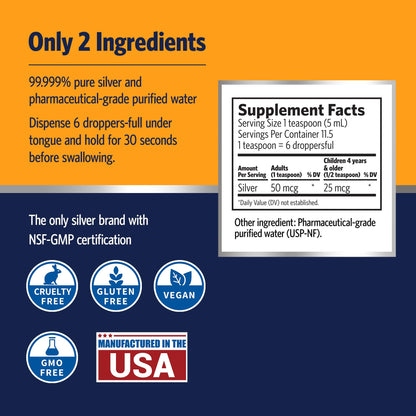 Sovereign Silver Immune Support - Colloidal Silver 10 ppm, Bio-Active Hydrosol, 59 mL (2 fl oz)