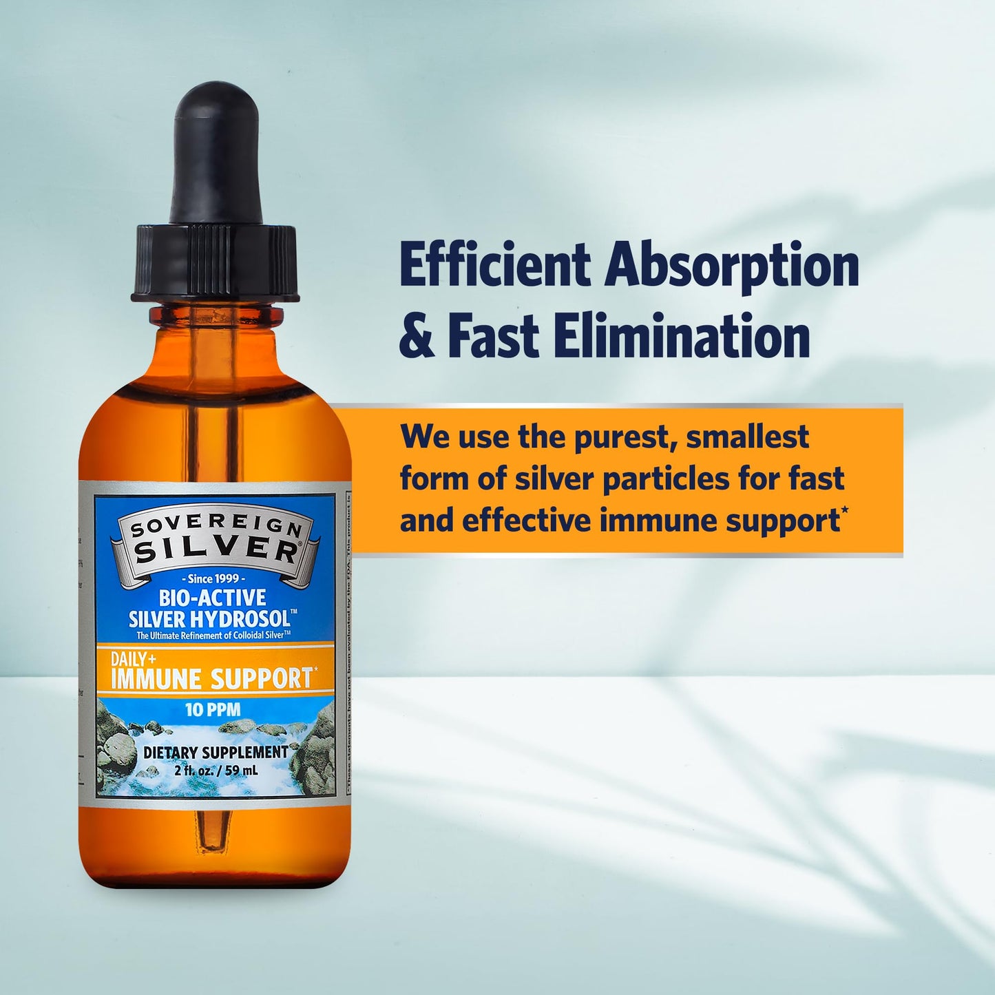 Sovereign Silver Immune Support - Colloidal Silver 10 ppm, Bio-Active Hydrosol, 59 mL (2 fl oz)