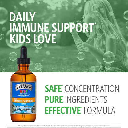 Sovereign Silver Kids Immune Support - 10 ppm Colloidal Silver for Children, 4 Fl Oz (118 mL)