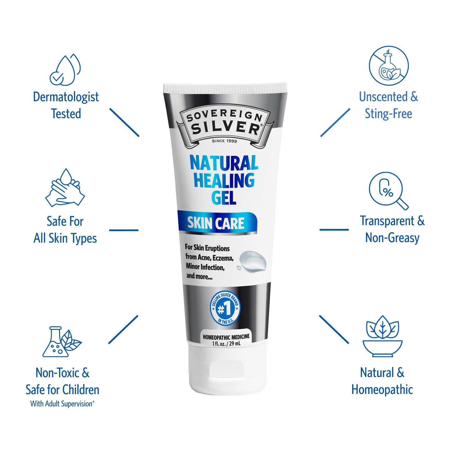 Sovereign Silver Natural Healing Gel - Skin Care for Healing, Redness Reduction, Acne Scar Support | 1oz