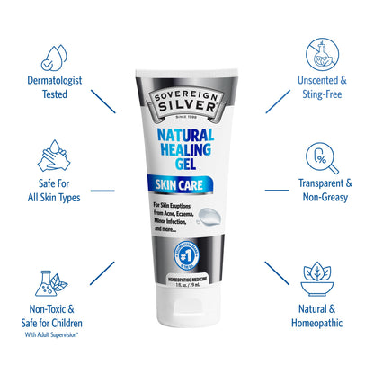 Sovereign Silver Natural Healing Gel - Skin Care for Healing, Redness Reduction, Acne Scar Support | 1oz