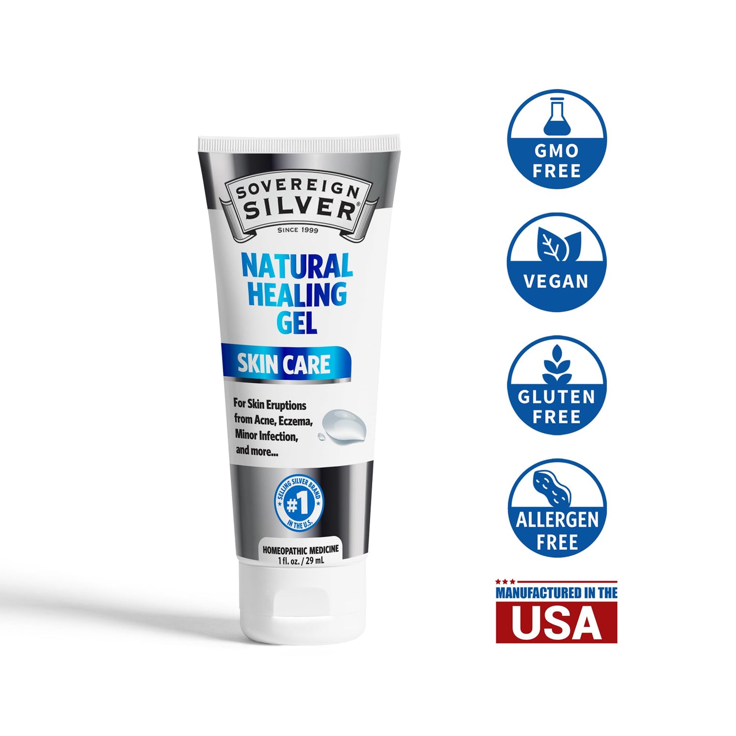 Sovereign Silver Natural Healing Gel - Skin Care for Healing, Redness Reduction, Acne Scar Support | 1oz