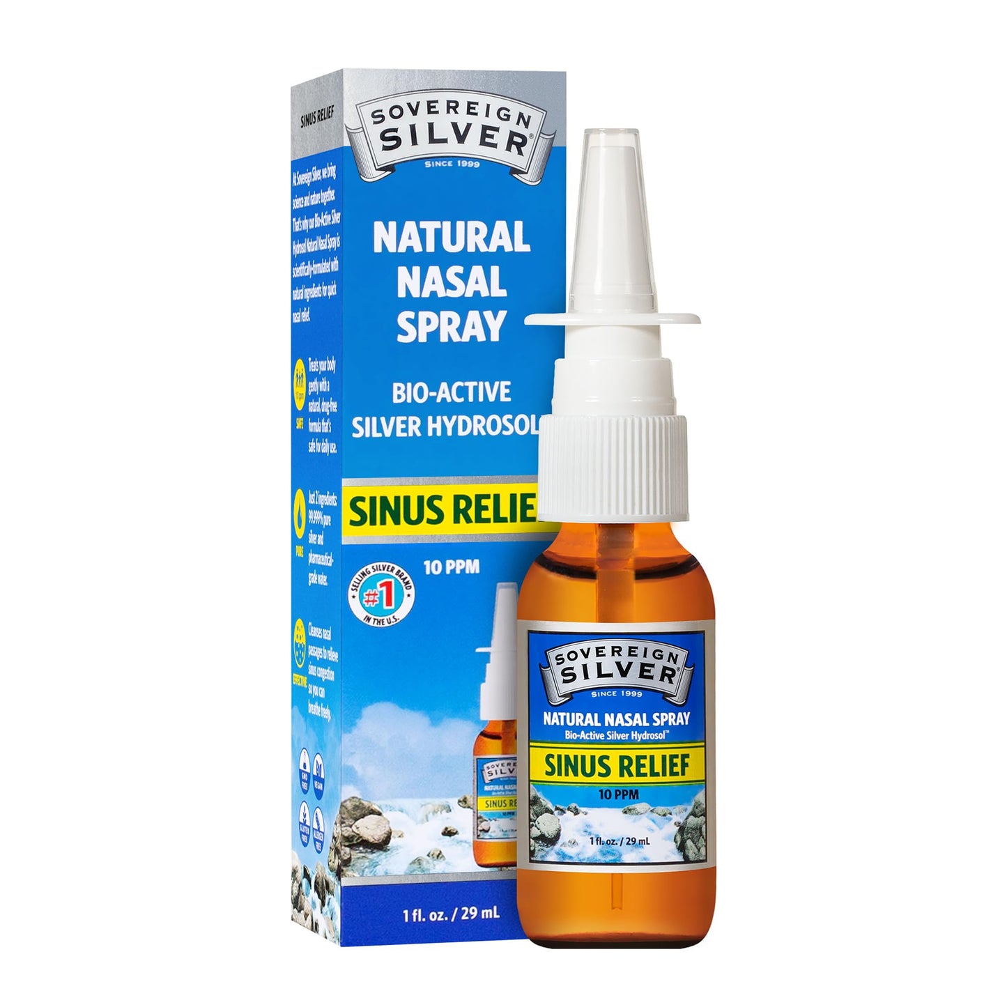 Sovereign Silver Natural Nasal Spray (10 ppm) - Drug-Free Colloidal Silver for Nasal Comfort & Immune Support, Adults & Kids, 1 fl oz