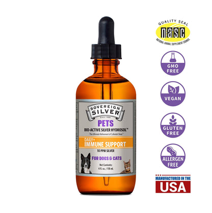 Sovereign Silver Pets Immune Support - 10 ppm Colloidal Silver for Dogs & Cats, 4 oz