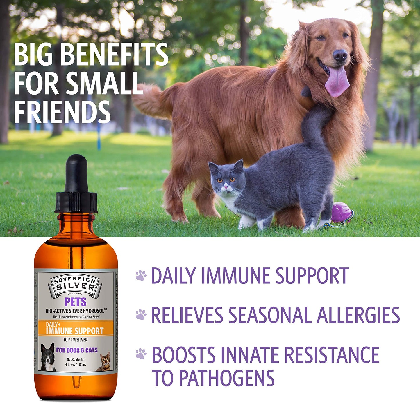 Sovereign Silver Pets Immune Support - 10 ppm Colloidal Silver for Dogs & Cats, 4 oz