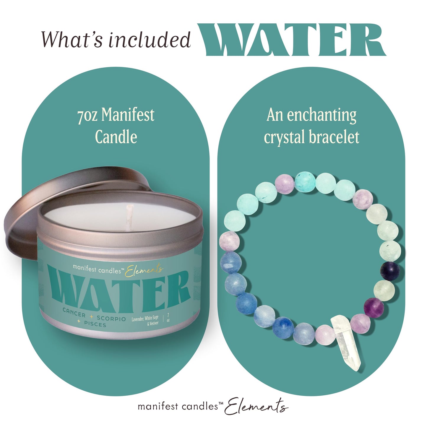 Zodiac Water Signs Gift Candle for Women – Pisces, Cancer & Scorpio with Crystal Bracelet
