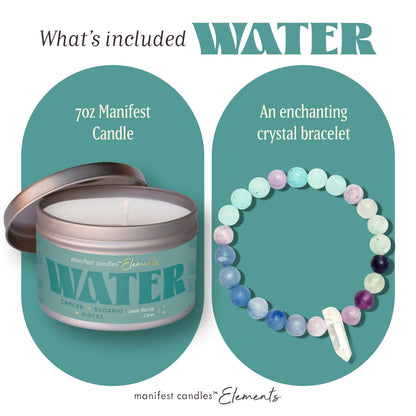 Zodiac Water Signs Gift Candle for Women – Pisces, Cancer & Scorpio with Crystal Bracelet