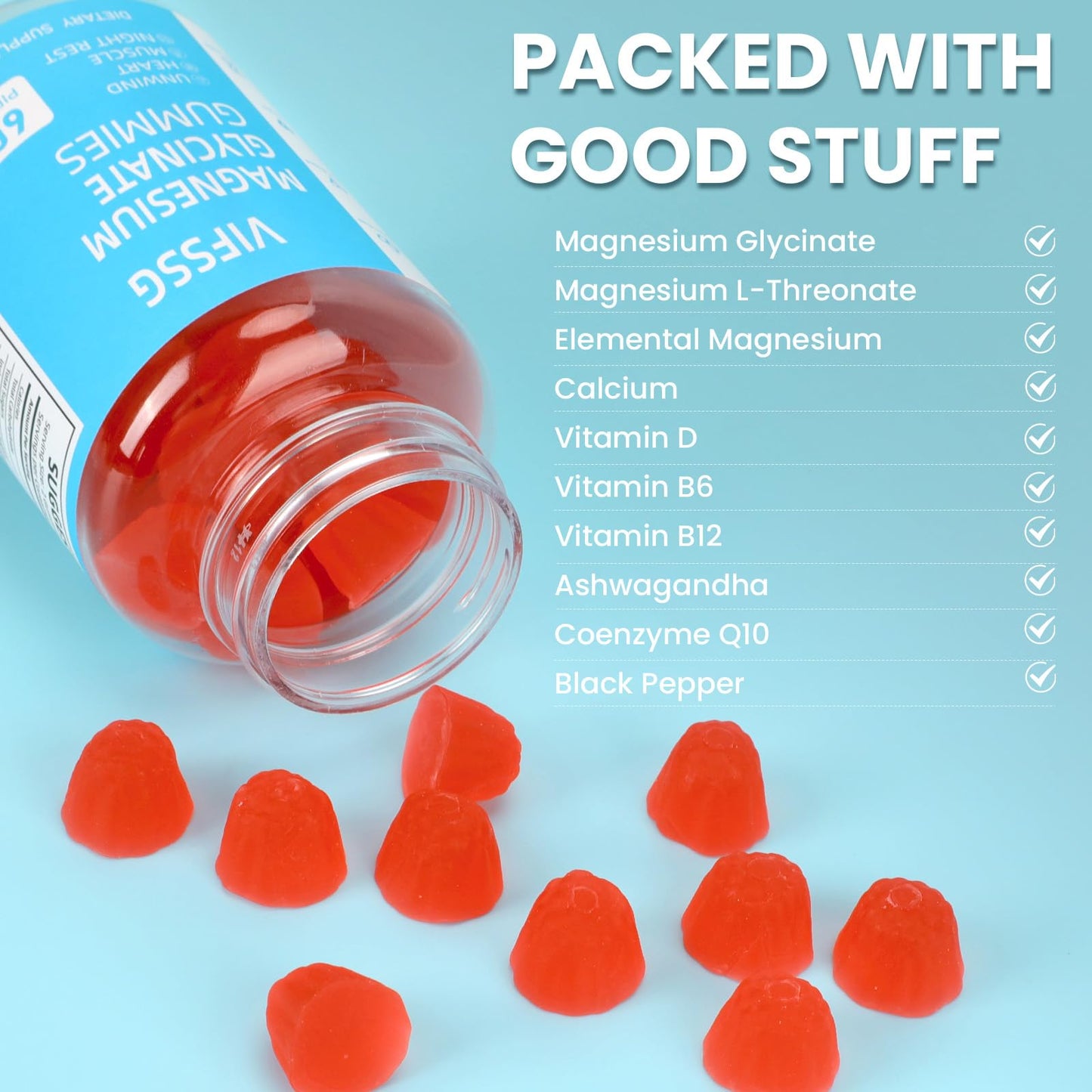 Magnesium Glycinate Gummies 400mg + 200mg L-Threonate – Sugar Free, Vegan, 60 Count