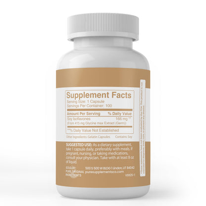 Pure Original Soy Isoflavones - 100 Capsules | No Additives, Lab Verified