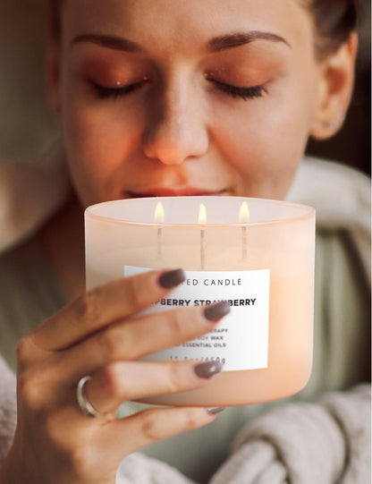 Raspberry Strawberry Vanilla 3-Wick Soy Candle – 15.8 oz | Long-Lasting Aromatherapy with Strong Throw