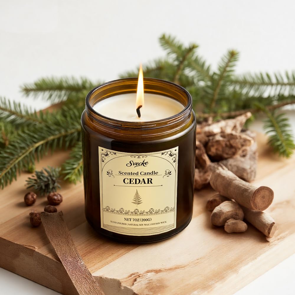 SVECKE Cedar Scented Candles – 7oz Soy Wax, Long-Lasting Aroma