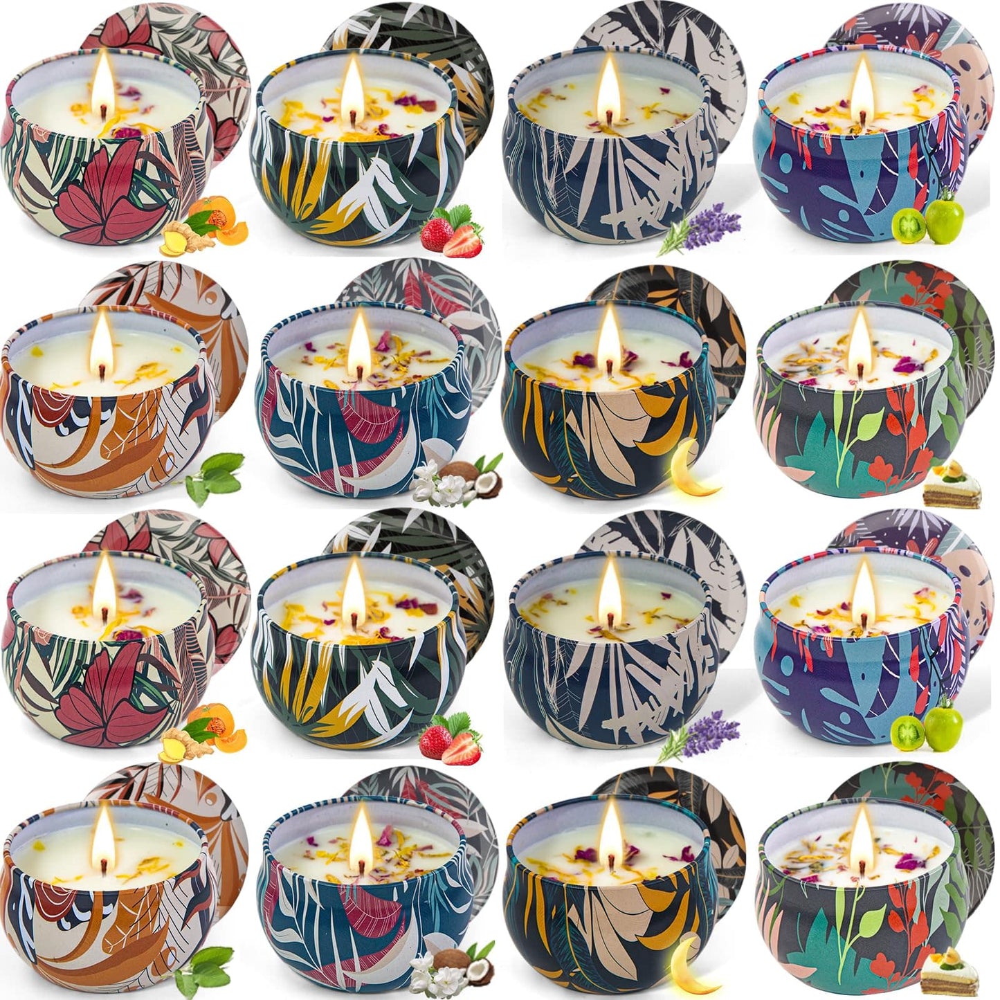 Soy Wax Candle Gift Set – 16 Pack with Dried Flowers | Aromatherapy Gifts