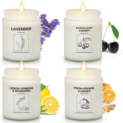 4 Pack Soy Wax Scented Candles Gift Set – Lavender, Orange & Lemon Verbena