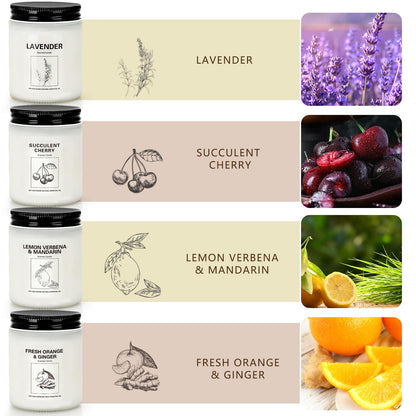 4 Pack Soy Wax Scented Candles Gift Set – Lavender, Orange & Lemon Verbena
