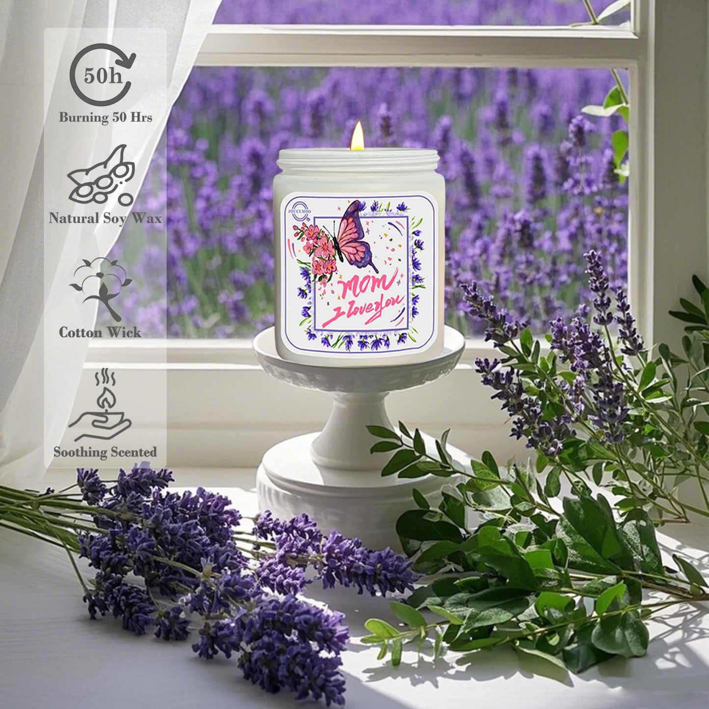 Christmas Gifts for Mom - Lavender Eucalyptus Soy Wax Candle | 50-Hour Burn