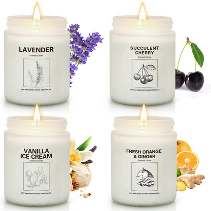 Soy Wax Scented Candle Gift Set – 4 Pack (Lavender, Orange & Ginger, Vanilla) | Long-Lasting Aromatherapy Candles