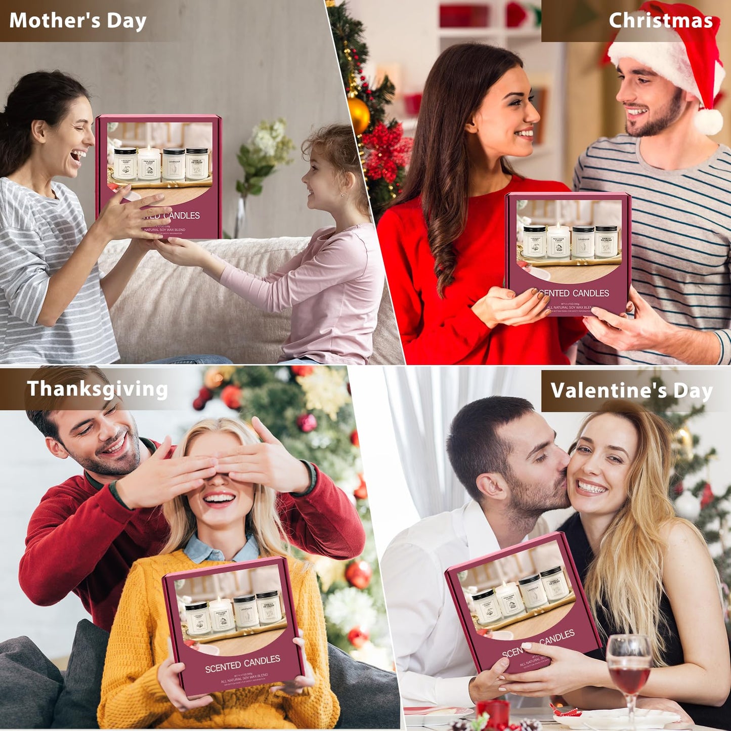 Soy Wax Scented Candle Gift Set – 4 Pack (Lavender, Orange & Ginger, Vanilla) | Long-Lasting Aromatherapy Candles